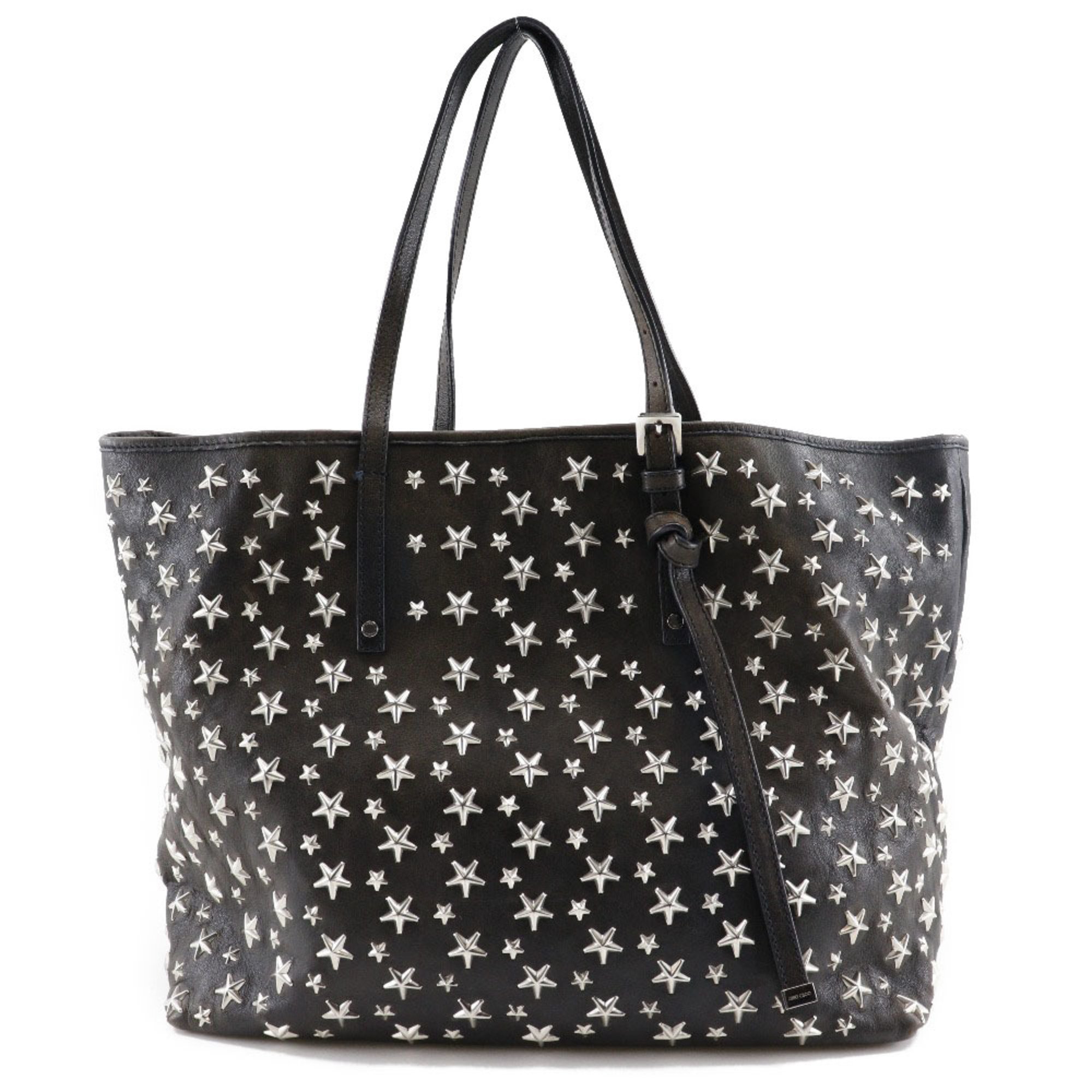 Jimmy Choo Sasha M Tote Bag Star Studs Lambskin Black Women's
